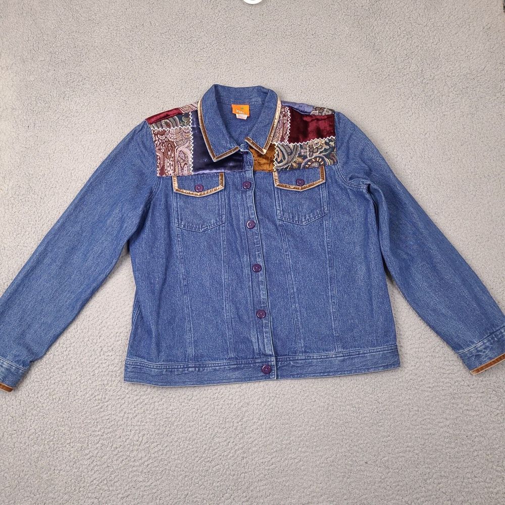 Hearts of Palm Denim Jacket‎ Womens 10 Blue Button Up Accent Fabrics